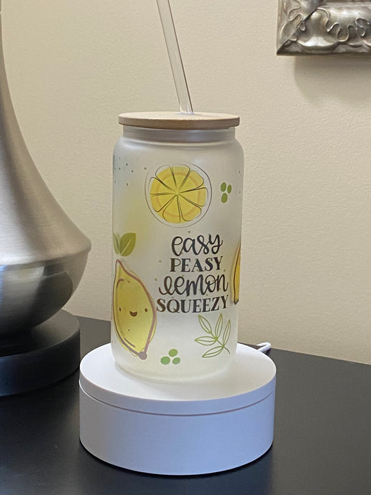 Easy Peasy Lemon Squeezy Libbey style drink cup- Featuring bamboo lid and straw-The Sunshine Shoppe