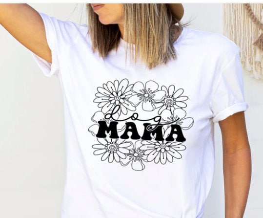 Stylish White Tee with Dog Mom Floral screen print design