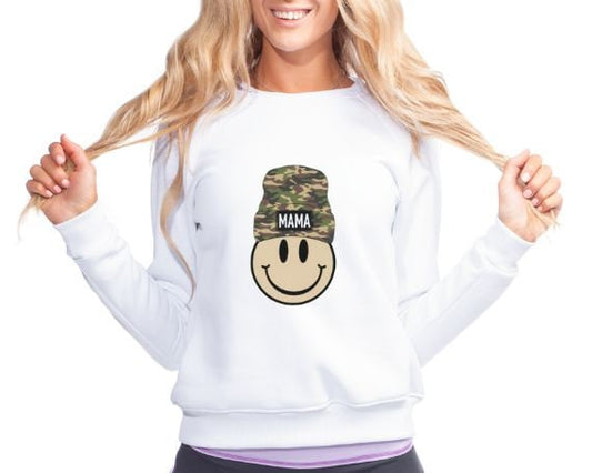 Show off your trendy and unique style with our Mama Camo Beanie Sweatshirt,