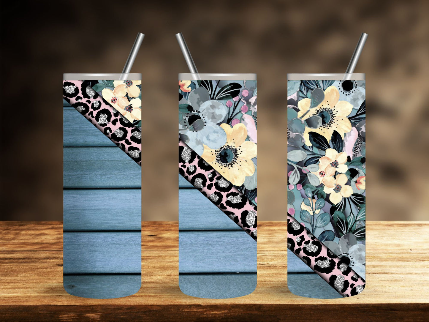 Blue Floral Personalized Tumbler, 20 oz  tumbler,  gift tumbler, Modern blue floral design tumbler, Gift for her, Travel Tumbler