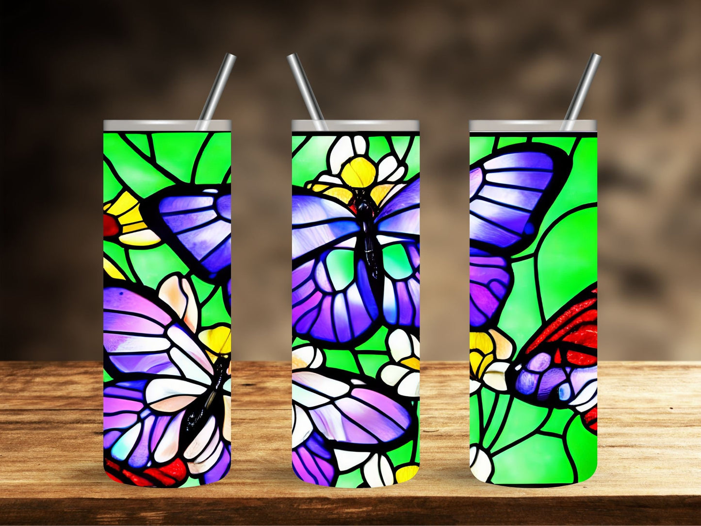 Butterfly green mosaic Tumbler, 20 oz  tumbler,  gift tumbler, Butterfly design tumbler, Gift for butterfly lover, Travel Tumbler
