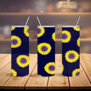 Blue Sunflowers Tumbler, 20 oz  tumbler, Name Tumbler, gift tumbler, cute design tumbler, Gift for friend or student, Travel Tumbler