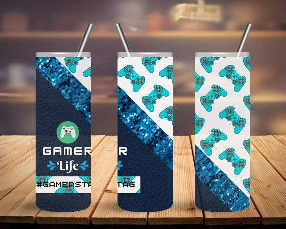Gamer Life Personalized blue tumbler, Personalized with Gamer Tag Tumbler, Gift for Gamers, 20 oz  tumbler,  customized, tumbler