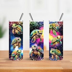 Cute sea turtle design 20 ounce stainless steel tumbler with lid and straw