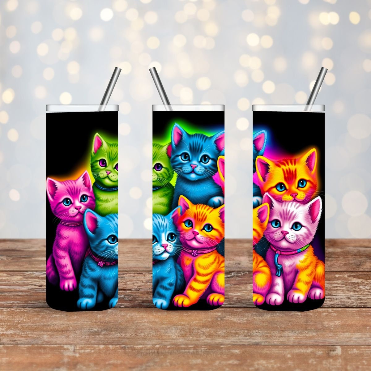 Neon Cat Party Tumbler, 20 oz  tumbler,  gift for Her, Kitten Lover tumbler,  Name tumbler, Gift for Mom, Travel Tumbler