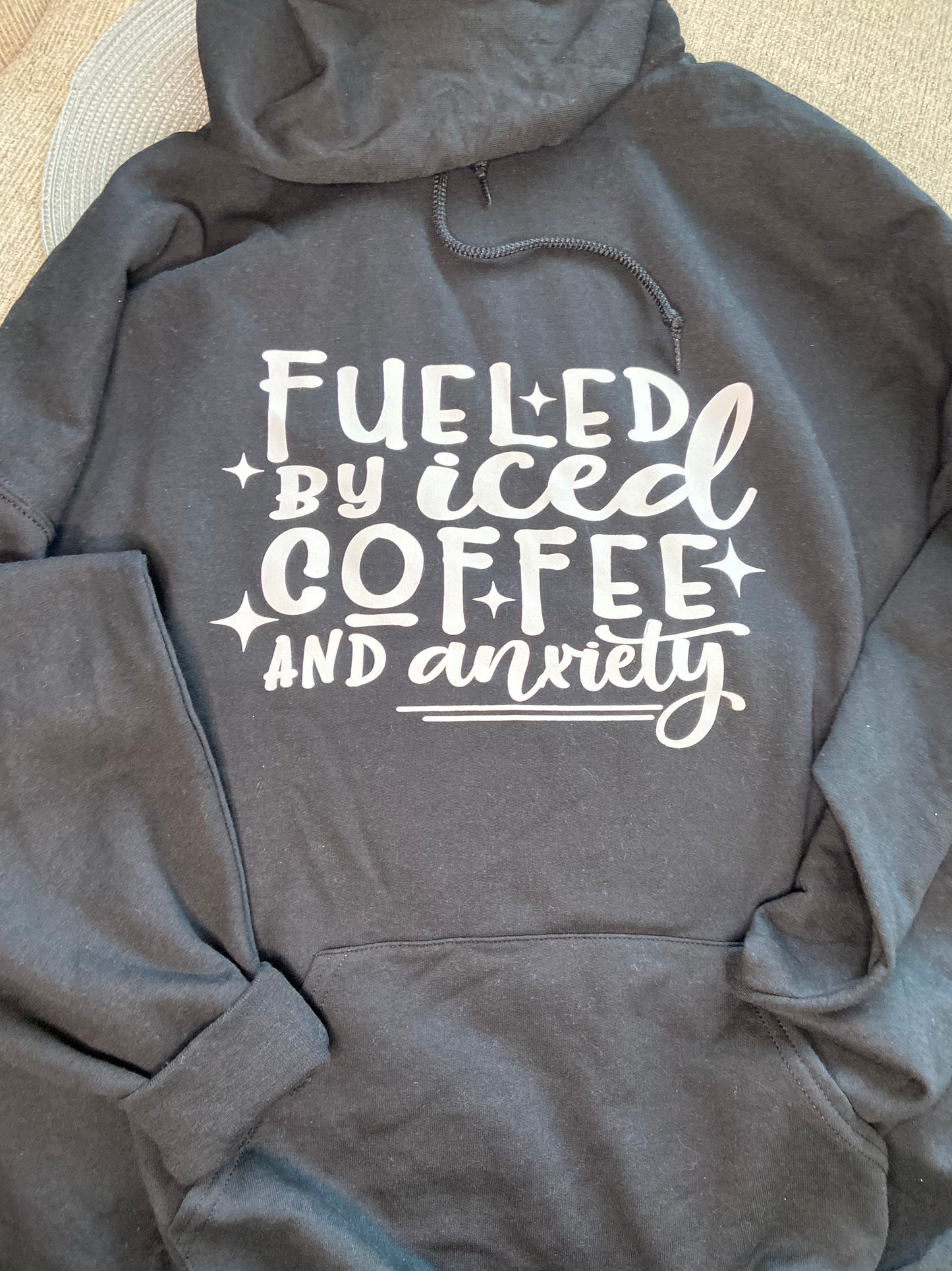 Fueled by Iced Coffee and Anxiety Tee shirt, or Hoodie sweatshirt, Comfy- relaxed fit, great gift